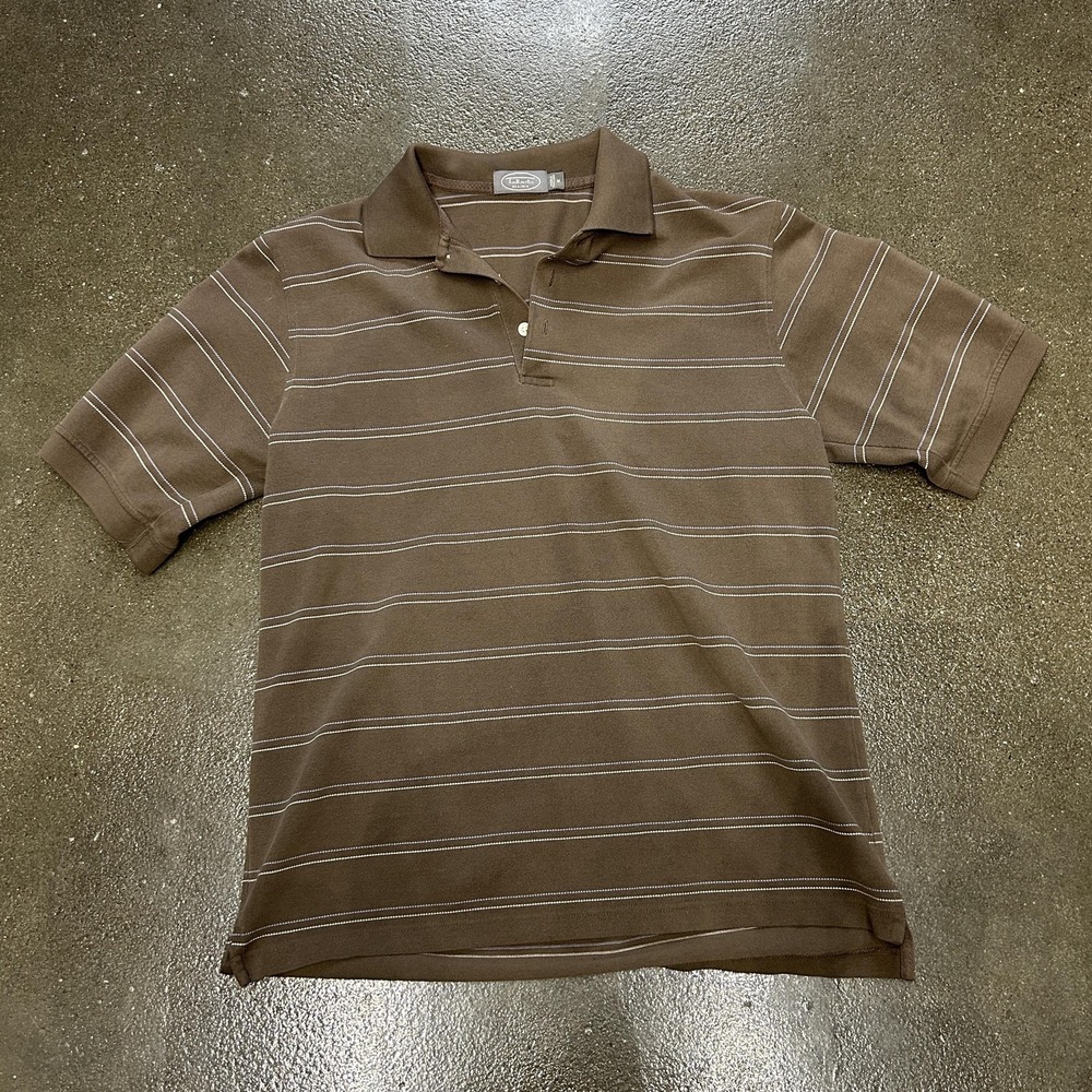 Talbots Polo Shirt Mens XL Brown Striped Short Sleeve Casual Golf Knit